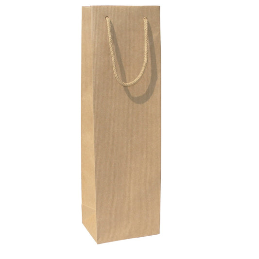 Robuste und stabile Flaschentragetasche aus recyceltem Kraftpapier mit Baumwollkordeln matt in der Farbe Braun Naturfarben Größenformat 12x9x40cm-Verpackungseinheit von 300 StückTüten