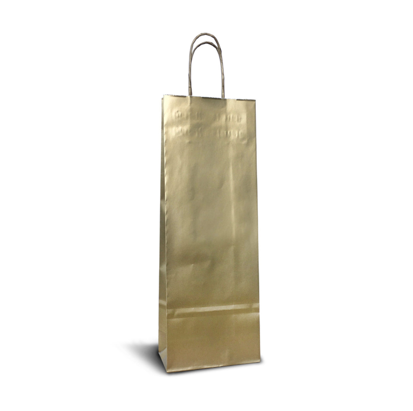 Flaschentragetaschen aus Kraftpapier mit glänzendem Gold-Look und eingedrehten Papierkordeln, 250 Stück