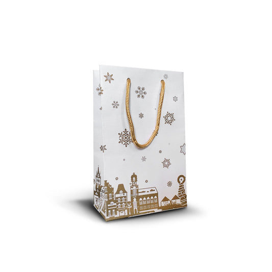 Edle Geschenktaschen mit Weihnachtsmotiv & goldenen Baumwollkordeln 1,13€ pro Stück