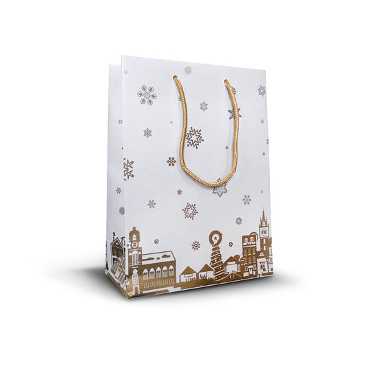 Edle Geschenktaschen mit Weihnachtsmotiv & goldenen Baumwollkordeln 1,32€ pro Stück
