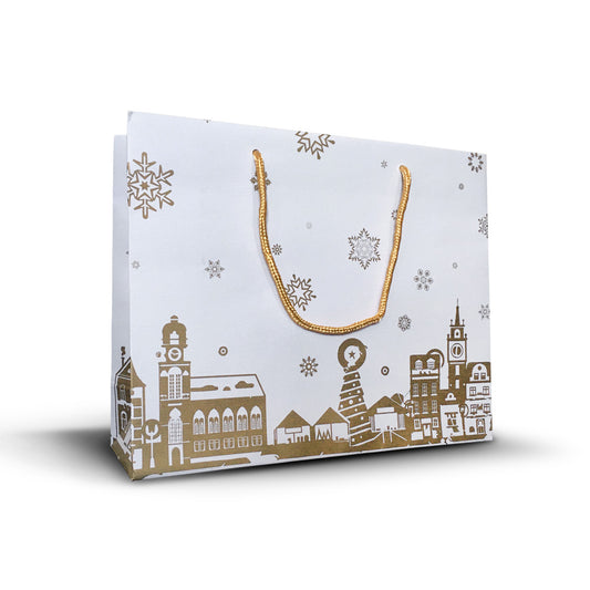 Große Geschenktaschen mit Weihnachtsmotiv & goldenen Baumwollkordeln 1,89€ pro Stück