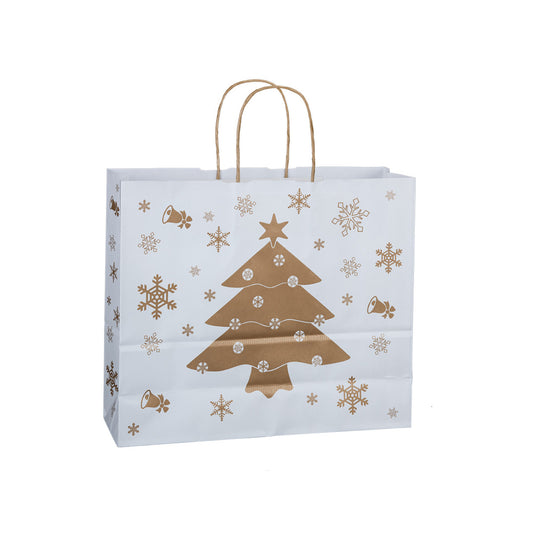 Große Weihnachtstüten (36x12x31 cm) mit Christbaum-Motiv in Gold bedruckt