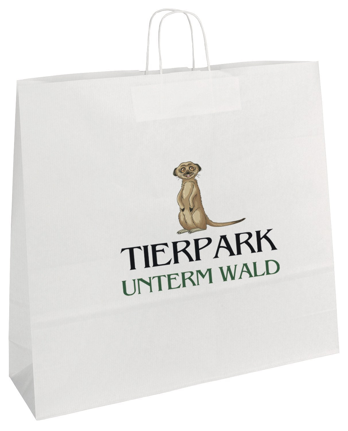 Papierkordeltasche in Weiß mit weißen Papierkordeln bedruckt mit individuellem Werbemotiv als eispieltasche im Größenformat 32 x 12 x 41 cm