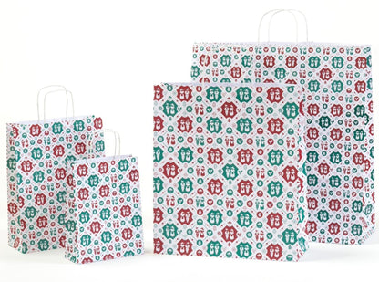 Papierkordeltaschen mit Trachtenmotiv in verschiedenen Größen in der Papiertütenfarbe Weiß