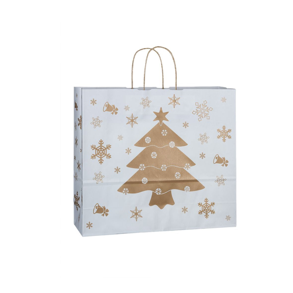 XL Weihnachtstüten (42x13x37 cm) mit Christbaum-Motiv in Gold bedruckt