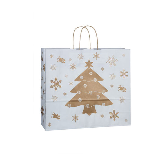 XL Weihnachtstüten (42x13x37 cm) mit Christbaum-Motiv in Gold bedruckt