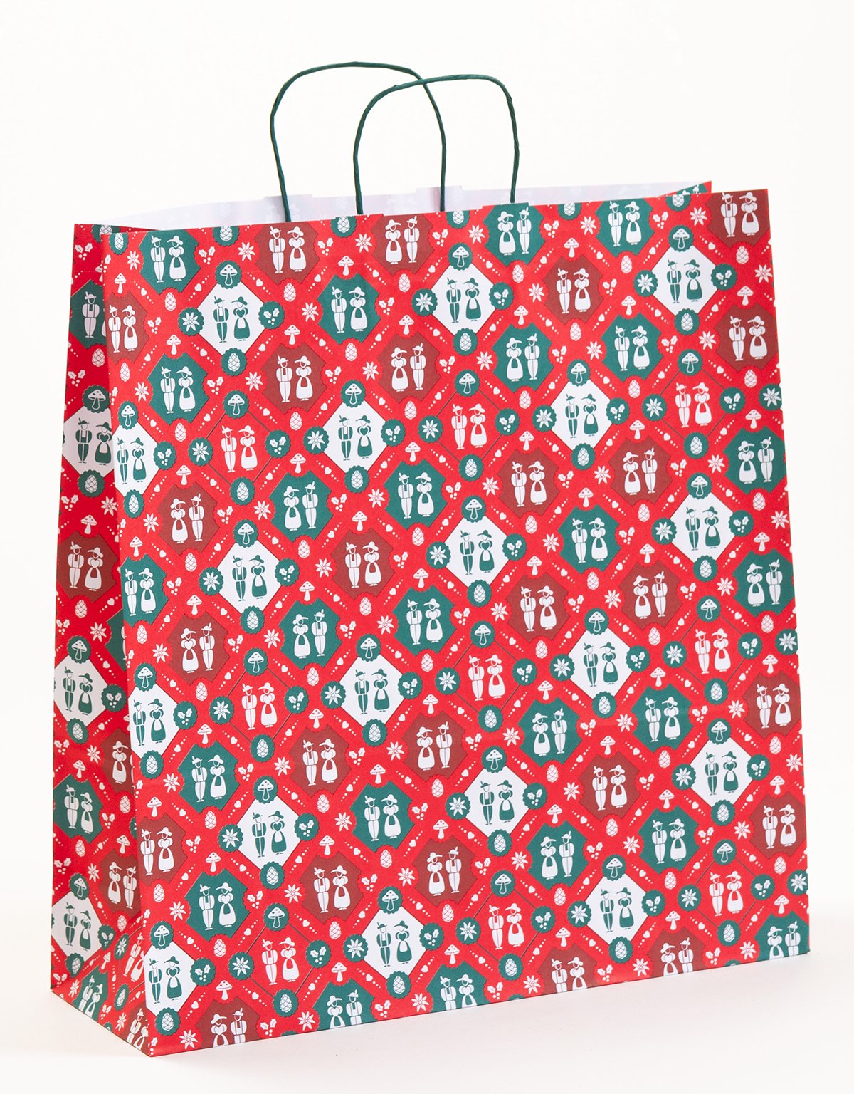Papierkordeltasche Tracht in der Farbe Rot mit bayerischem Motiv  Extra Large - da passt ein Dirndl oder eine Lederhose rein