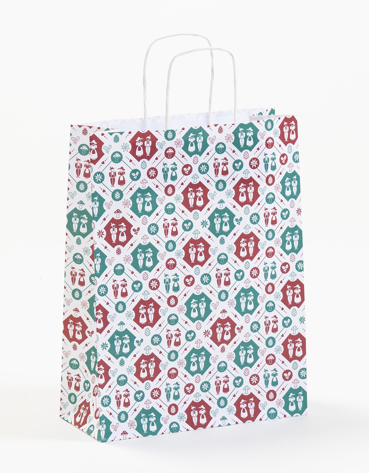 Papierkordeltasche Tracht aus weißem Papier mit bayerischem Motiv 