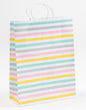 Stabile Papierkordeltaschen mit Streifen bedruckt auf Weiß, ideal als Geschenkverpackung, für Boutiquen, Concept Stores und Messen, Größenformat 32x12x41cm