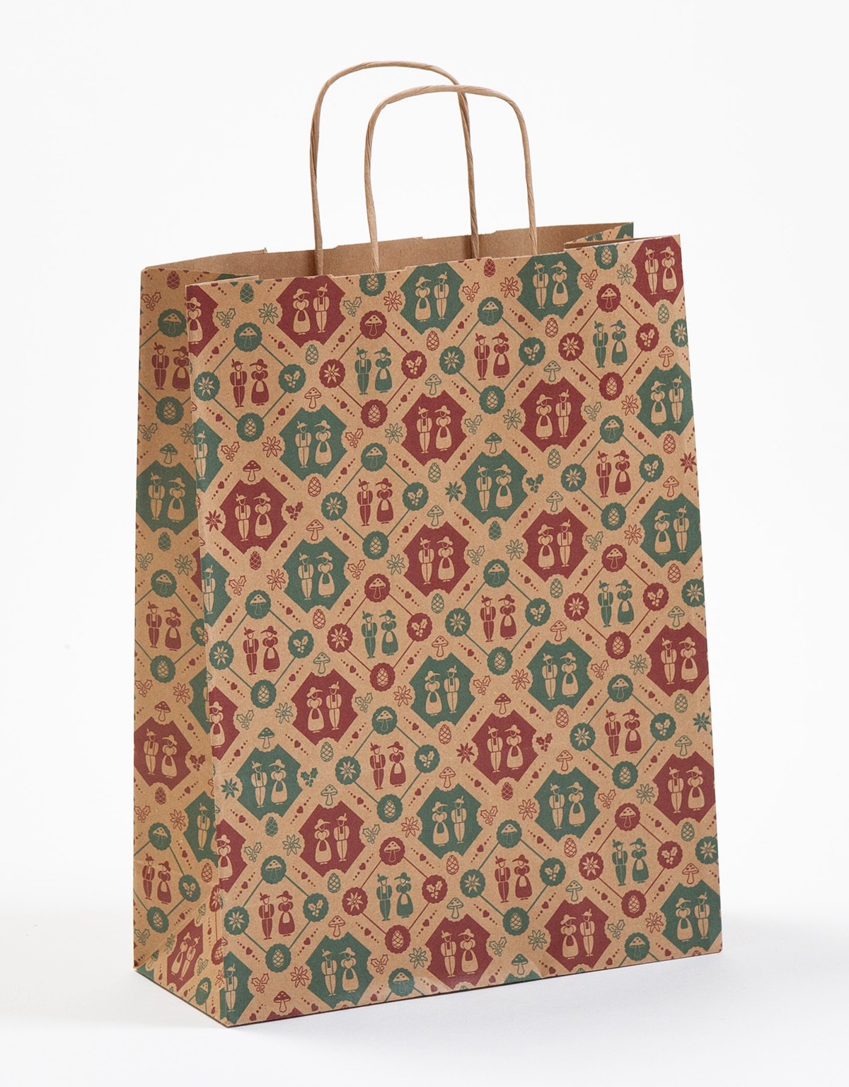 Papierkordeltasche Tracht aus braunem Papier mit bayerischem Motiv