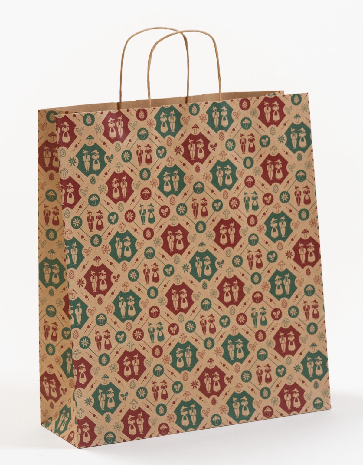 Papierkordeltasche Tracht aus braunem Papier mit bayerischem Motiv 