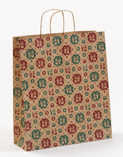 Papierkordeltasche Tracht aus braunem Papier mit bayerischem Motiv 