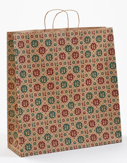 Papierkordeltasche Tracht aus braunem Papier mit bayerischem Motiv  Extra Large - da passt ein Dirndl oder eine Lederhose rein