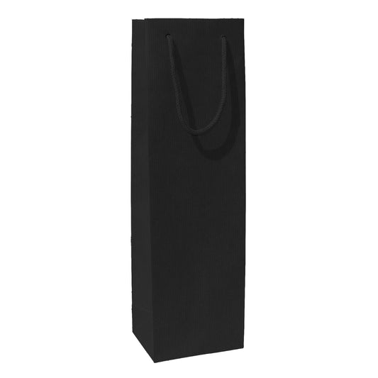 Robuste und stabile Flaschentragetasche aus recyceltem Kraftpapier (Flaschenkörper) mit Baumwollkordeln matt in Schwarz Größenformat 12x9x40cm-Verpackungseinheit ist 300S Stück