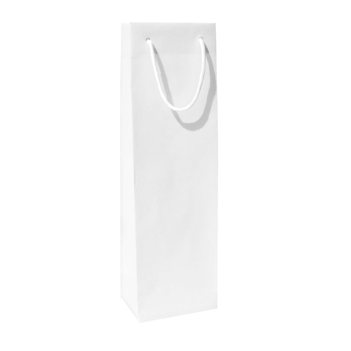 Robuste und stabile Flaschentragetasche aus recyceltem Kraftpapier mit Baumwollkordeln matt in  Weiß Größenformat 12x9x40cm-Verpackungseinheit i300 Stück