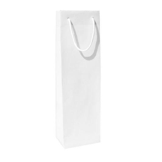 Robuste und stabile Flaschentragetasche aus recyceltem Kraftpapier mit Baumwollkordeln matt in  Weiß Größenformat 12x9x40cm-Verpackungseinheit i300 Stück