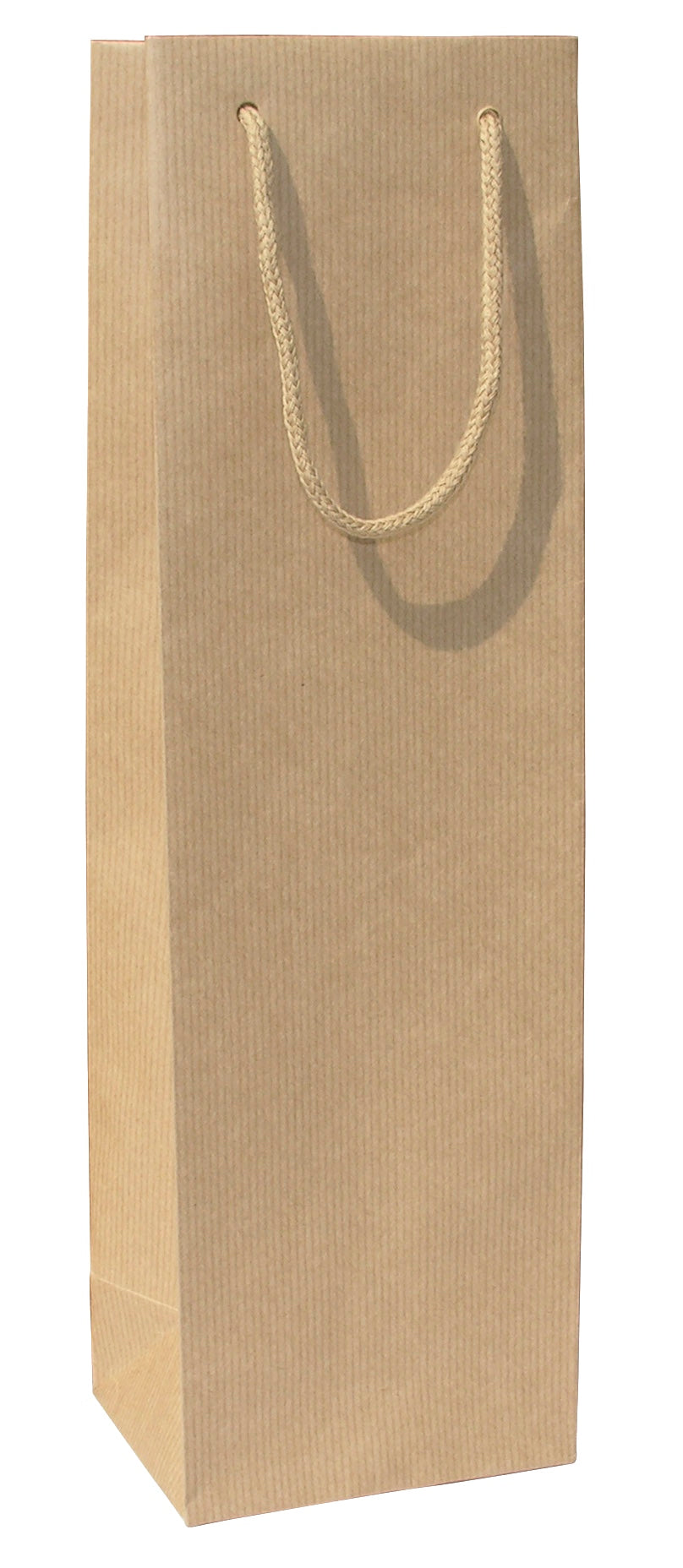 Robuste und stabile Flaschentragetasche aus recyceltem Kraftpapier mit Baumwollkordeln matt in der Farbe Braun Naturfarben Größenformat 12x9x40cm-Verpackungseinheit ist 300Stück