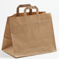 Unbedruckte, einfarbige Gastro-Taschen für Take-Away-Food, Pizzataschen zum Transport von Lebensmitteln in der Farbe Braun mit Papierflachhenkeln im Größenformat 32x21,5x27cm, erhältlich bei Steinebach.eu