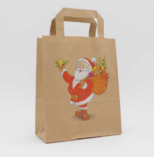 Braune Nikolaus-Papiertragetasche mit Flachhenkel 18x8x22 cm