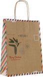 Papiertragetasche für Weihnachtsgeschenke mit Postkarten-Motiv und Grußkarte mit gedrehten Papierkorden  FSC®-zertifizierte Weihnachts-Papiertüten Farbe Braun, Natur Größenformat der Papiertüte 24 x 32 x 9 cm