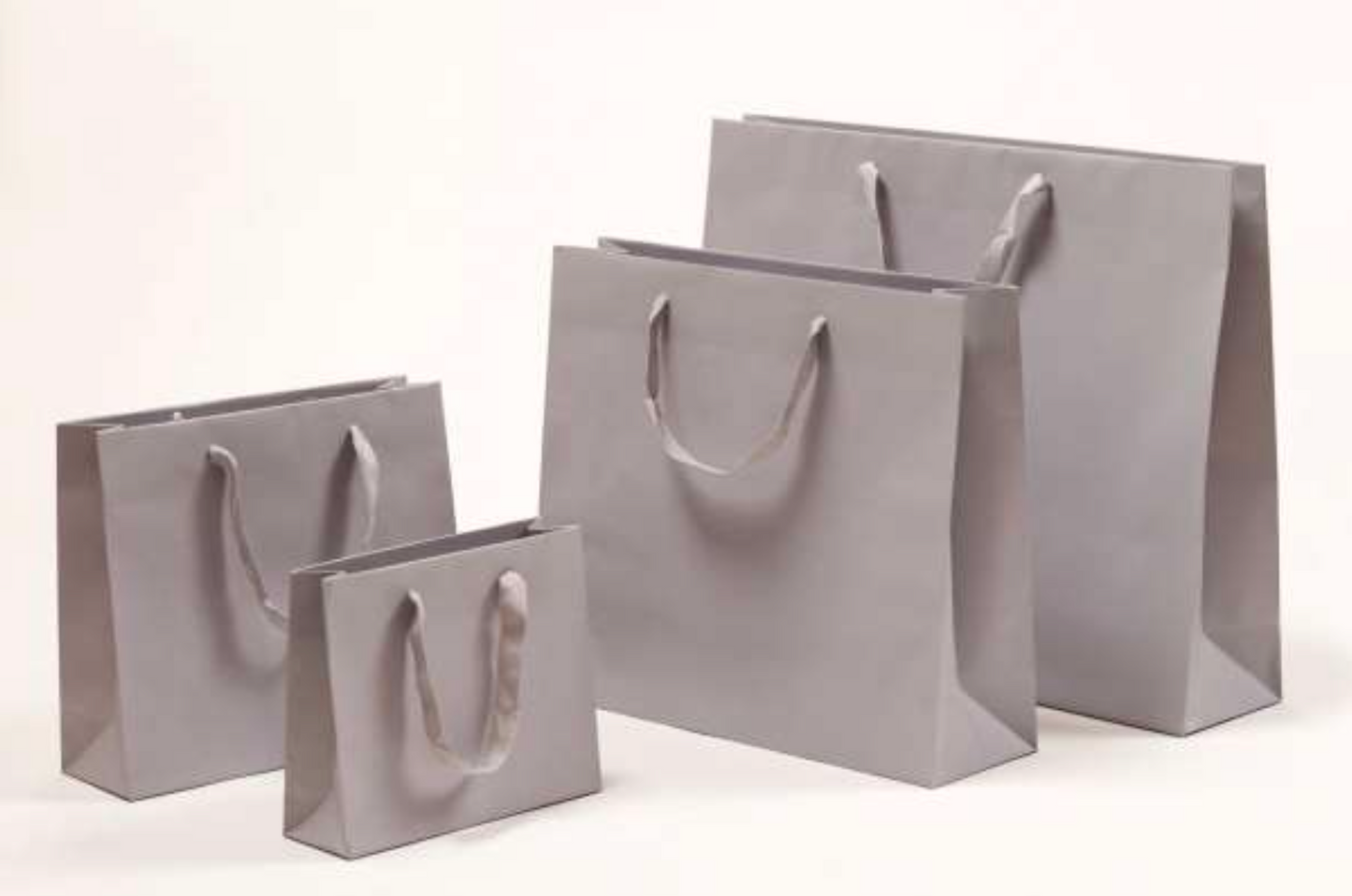 Premium Papiertragetasche mit Stoffbändern in Grau