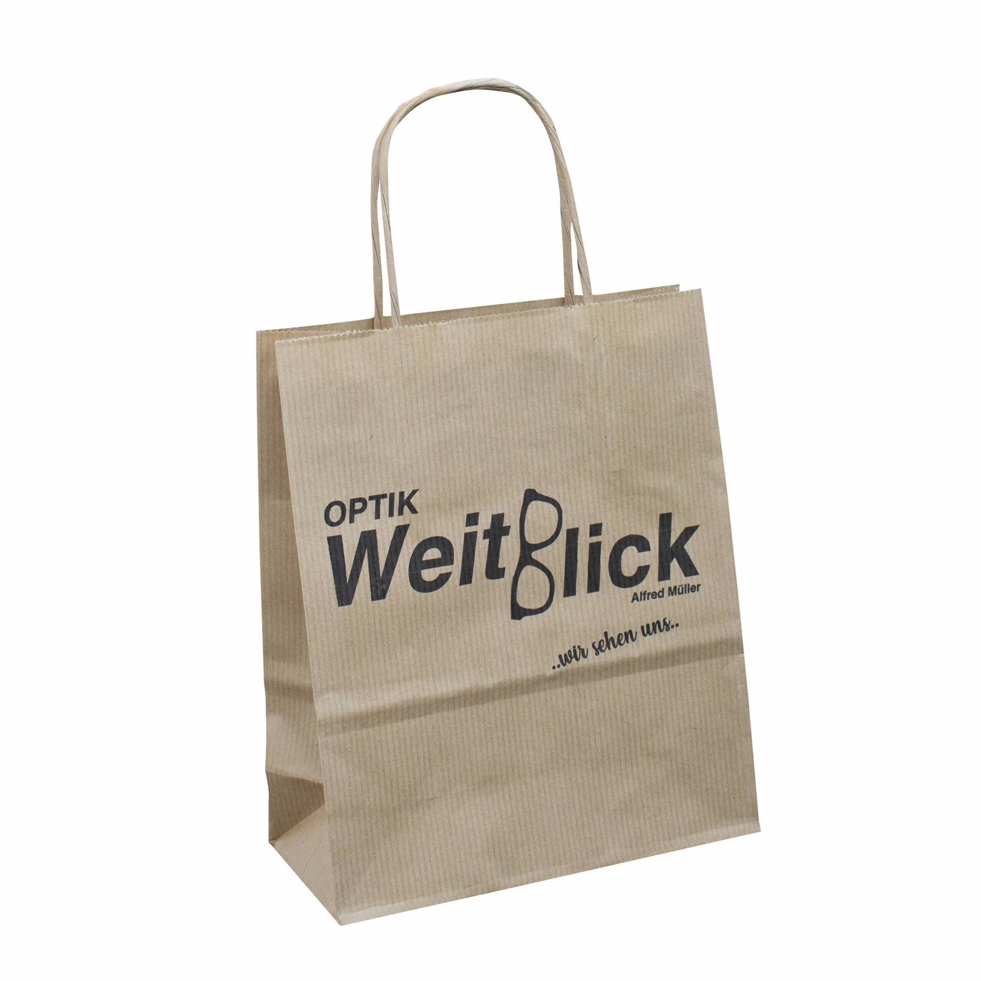 Werbetaschen mit Papierkordelnbedruckt mit ihrem Werbemotiv Exklusive Papiertragetaschen Express Lieferung Werbedruck preiswert schnelle Lieferung mit Druck Farbe Natur, Braun viele Größenformate