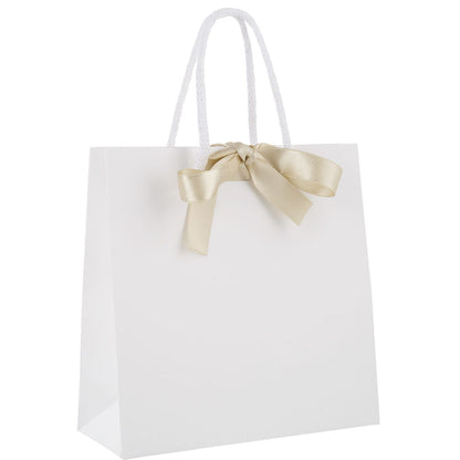 Edle Geschenktaschen in der Farbe Elfenbein mit Baumwollkordeln und Geschenkschleife in Gold für Weihnachtsgeschenke, Hochzeiten, Geschenktüten für besondere Anlässe