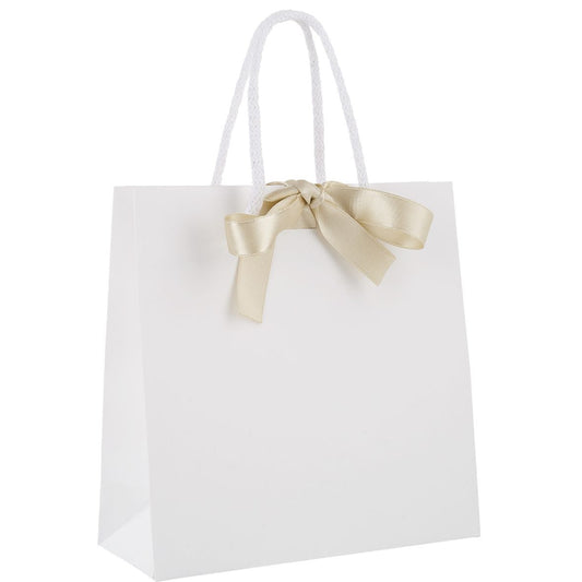 Edle Geschenktaschen in der Farbe Elfenbein mit Baumwollkordeln und Geschenkschleife in Gold für Weihnachtsgeschenke, Hochzeiten, Geschenktüten für besondere Anlässe