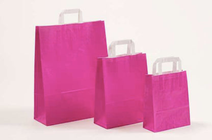 Papierhenkeltache Papiertüte mit weißen Flachhenkeln für den Einzelhandel Messen Boutiquen Shops preiswert 3 unterschiedliche Größenformate schnelle Lieferung preiswert von Max Josef Steinebach GmbH Farbe der Papiertüten Pink Magenta