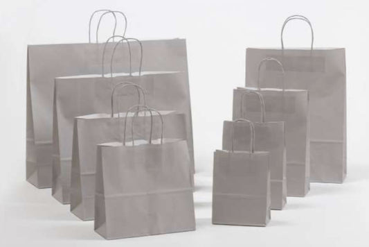 Graue Papierkordeltaschen in vielen Größenformaten