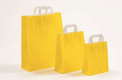 Papierhenkeltache Papiertüte mit weißen Flachhenkeln für den Einzelhandel Messen Boutquen preiswert 3 unterschiedliche Größenformate schnelle Lieferung preiswert von Max Josef Steinebach GmbH Farbe der Papiertüten Gelb